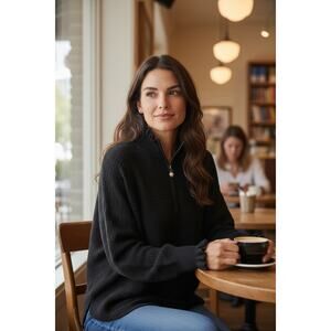 *VILA MILANO* Black Long-Sleeve Knit Black Classy Pearl Zipper Women's Small